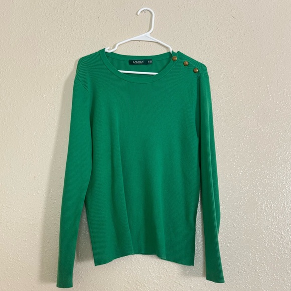 Lauren Ralph Lauren Kelly Green Ribbed Sweater - Picture 1 of 6